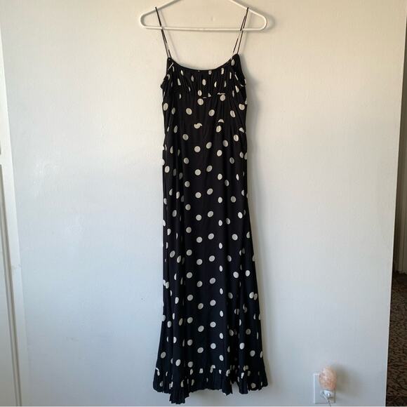 Doen Rosaria Silk Polka Dot Ruched Bust Midi Maxi Dress Solstice Sky Black - Picture 12 of 15